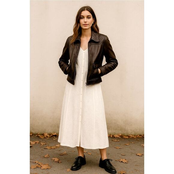 Sezane Vintage M Embroidered Button Front Midi Dress Rayon Cottagecore White - Picture 3 of 8